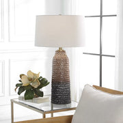 Uttermost Padma Aged Ivory and Chocolate Brown Ombré Ceramic Table Lamp With White Linen Shade