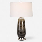 Uttermost Alamance Rustic Bronze Ombré Glass Table Lamp With White Linen Shade