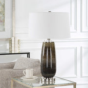 Uttermost Alamance Rustic Bronze Ombré Glass Table Lamp With White Linen Shade