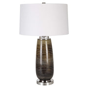 Uttermost Alamance Rustic Bronze Ombré Glass Table Lamp With White Linen Shade