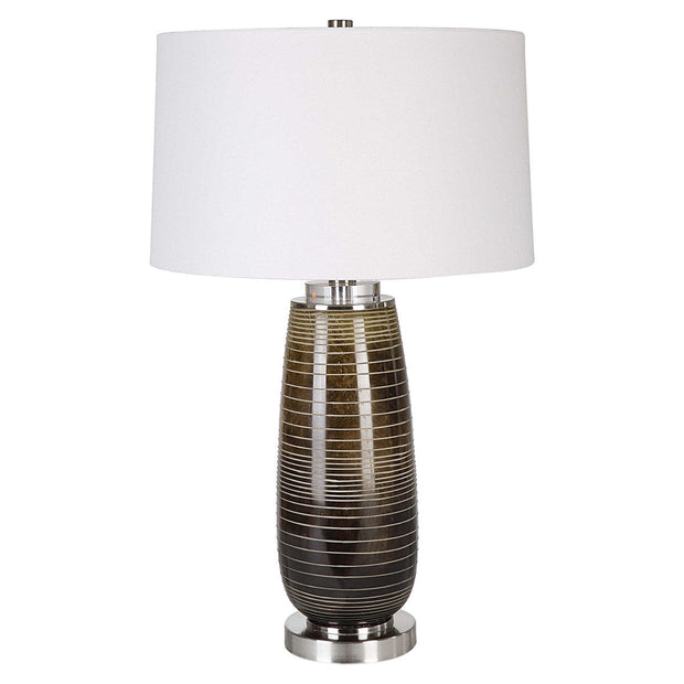 Uttermost Alamance Rustic Bronze Ombré Glass Table Lamp With White Linen Shade