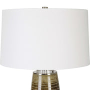 Uttermost Alamance Rustic Bronze Ombré Glass Table Lamp With White Linen Shade