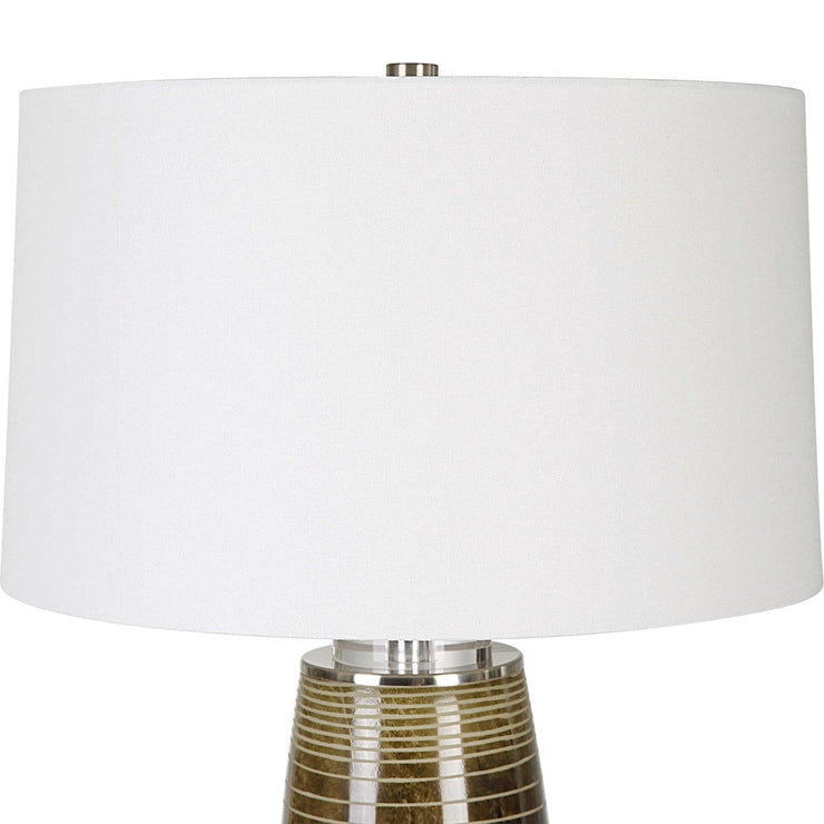 Uttermost Alamance Rustic Bronze Ombré Glass Table Lamp With White Linen Shade