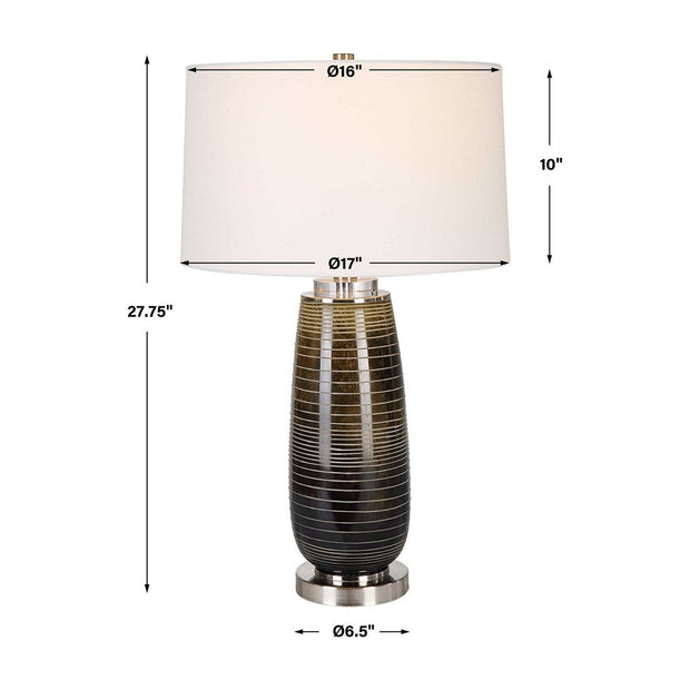 Uttermost Alamance Rustic Bronze Ombré Glass Table Lamp With White Linen Shade