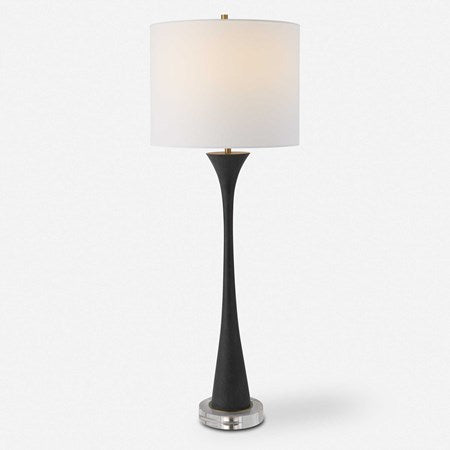 Uttermost Fountain Black Stone and Crystal Buffet Lamp With White Shade
