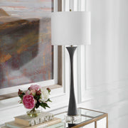 Uttermost Fountain Black Stone and Crystal Buffet Lamp With White Shade