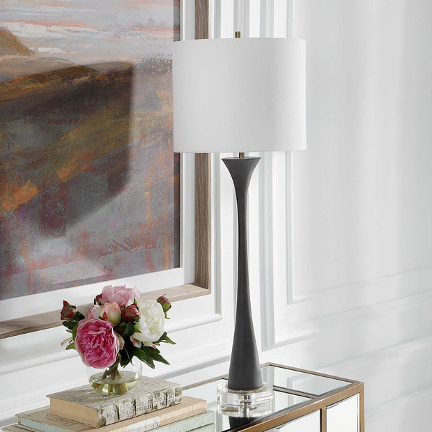 Uttermost Fountain Black Stone and Crystal Buffet Lamp With White Shade