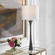 Uttermost Fountain Black Stone and Crystal Buffet Lamp With White Shade