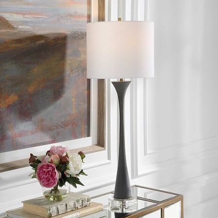 Uttermost Fountain Black Stone and Crystal Buffet Lamp With White Shade