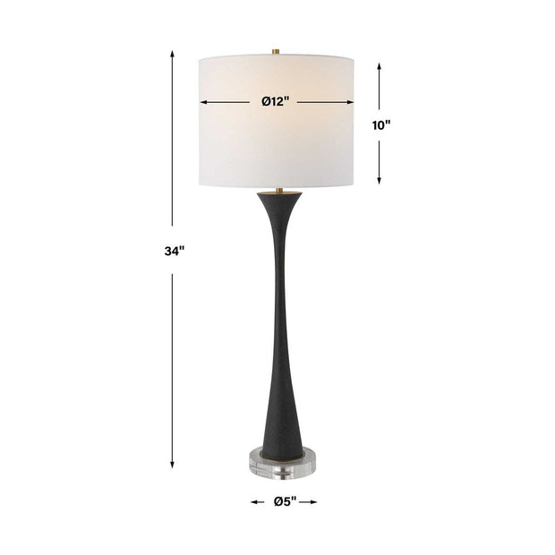 Uttermost Fountain Black Stone and Crystal Buffet Lamp With White Shade