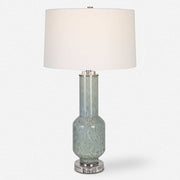 Uttermost Imperia Aqua Gray Bubble Glass Table Lamp With White Linen Shade
