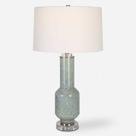 Uttermost Imperia Aqua Gray Bubble Glass Table Lamp With White Linen Shade