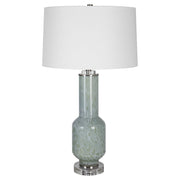 Uttermost Imperia Aqua Gray Bubble Glass Table Lamp With White Linen Shade