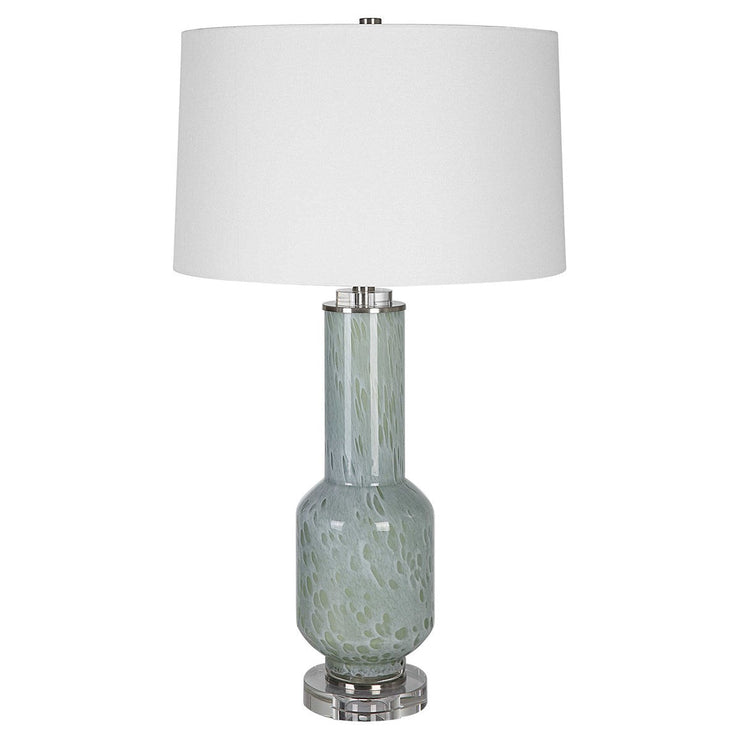 Uttermost Imperia Aqua Gray Bubble Glass Table Lamp With White Linen Shade
