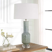Uttermost Imperia Aqua Gray Bubble Glass Table Lamp With White Linen Shade
