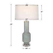 Uttermost Imperia Aqua Gray Bubble Glass Table Lamp With White Linen Shade