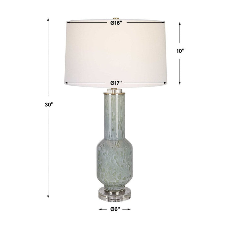 Uttermost Imperia Aqua Gray Bubble Glass Table Lamp With White Linen Shade