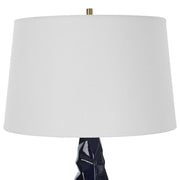 Uttermost Kavos Navy Blue Gloss Glazed Ceramic Table Lamp With White Linen Shade