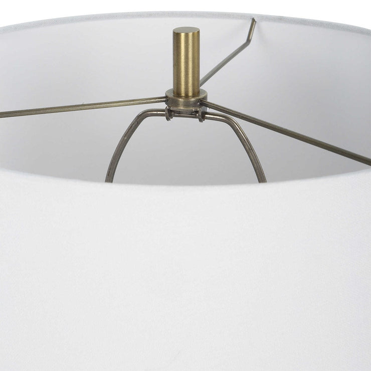 Uttermost Kavos Navy Blue Gloss Glazed Ceramic Table Lamp With White Linen Shade