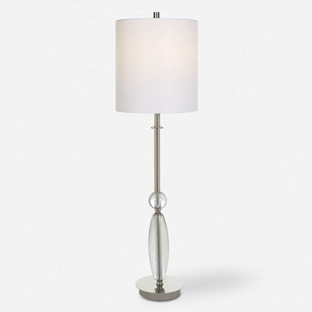 Uttermost Sceptre Crystal and Polished Nickel Buffet Lamp With White Linen Shade