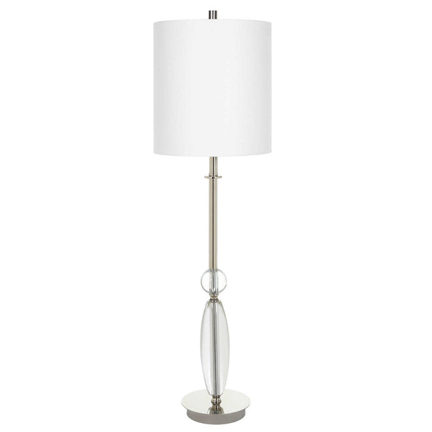 Uttermost Sceptre Crystal and Polished Nickel Buffet Lamp With White Linen Shade