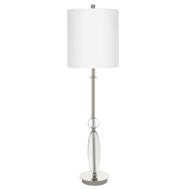 Uttermost Sceptre Crystal and Polished Nickel Buffet Lamp With White Linen Shade