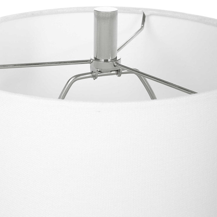 Uttermost Sceptre Crystal and Polished Nickel Buffet Lamp With White Linen Shade