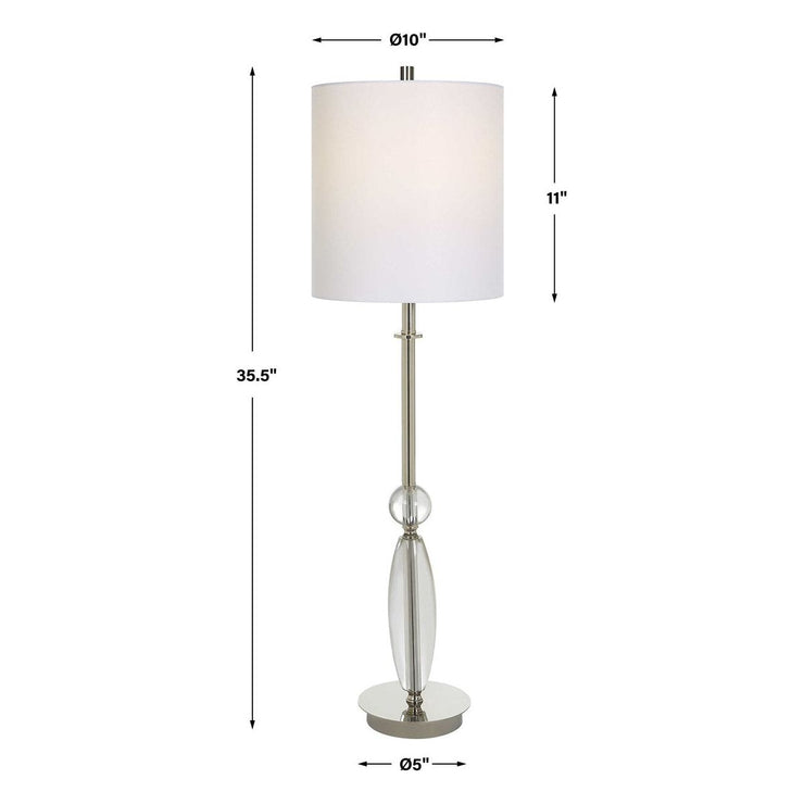 Uttermost Sceptre Crystal and Polished Nickel Buffet Lamp With White Linen Shade