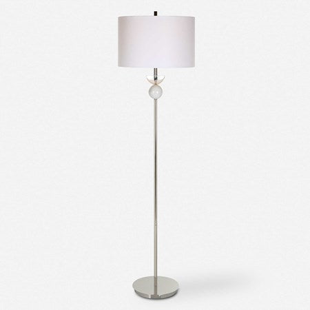 Uttermost Exposition Polished Nickel Iron and White Marble Floor Lamp With Linen Shade