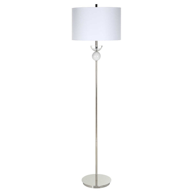 Uttermost Exposition Polished Nickel Iron and White Marble Floor Lamp With Linen Shade