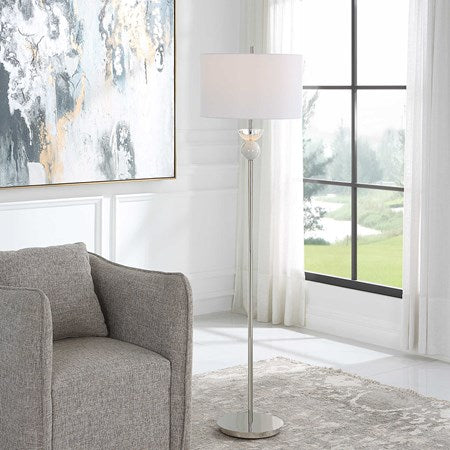 Uttermost Exposition Polished Nickel Iron and White Marble Floor Lamp With Linen Shade