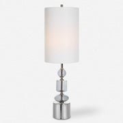 Uttermost Stratus Gray Glass and Polished Nickel Buffet Lamp With White Linen Shade