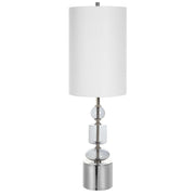 Uttermost Stratus Gray Glass and Polished Nickel Buffet Lamp With White Linen Shade