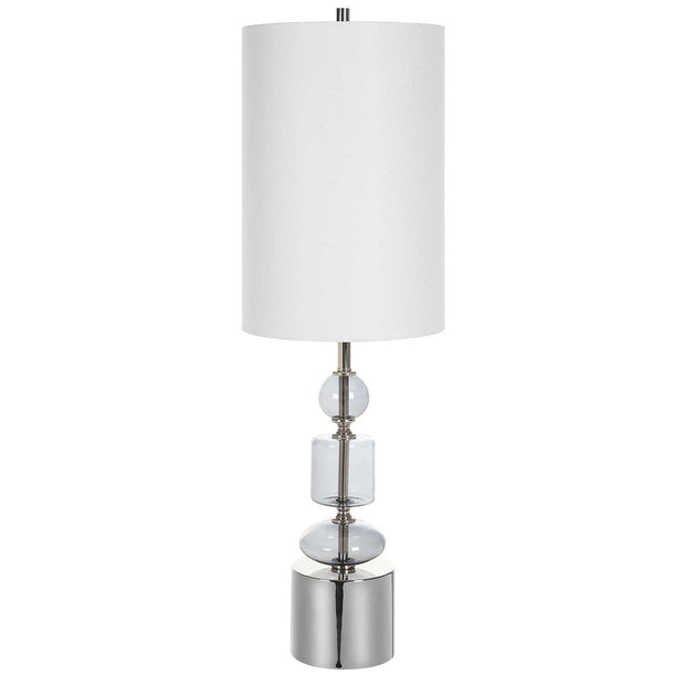 Uttermost Stratus Gray Glass and Polished Nickel Buffet Lamp With White Linen Shade