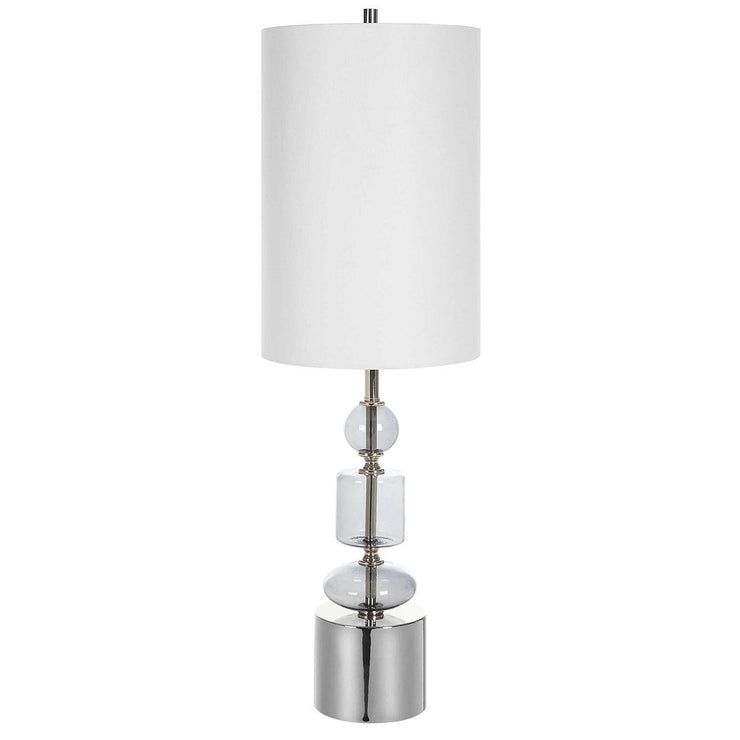 Uttermost Stratus Gray Glass and Polished Nickel Buffet Lamp With White Linen Shade