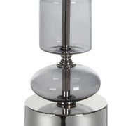 Uttermost Stratus Gray Glass and Polished Nickel Buffet Lamp With White Linen Shade