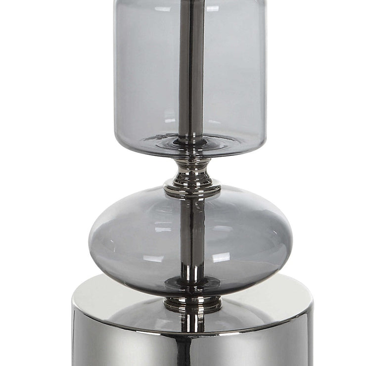 Uttermost Stratus Gray Glass and Polished Nickel Buffet Lamp With White Linen Shade