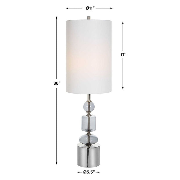 Uttermost Stratus Gray Glass and Polished Nickel Buffet Lamp With White Linen Shade