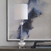 Uttermost Exposition Polished Nickel and White Marble Buffet Lamp With Linen Shade
