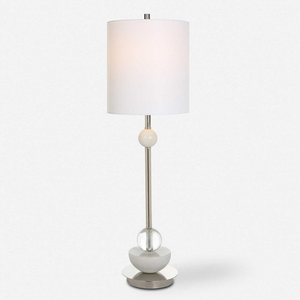 Uttermost Exposition Polished Nickel and White Marble Buffet Lamp With Linen Shade