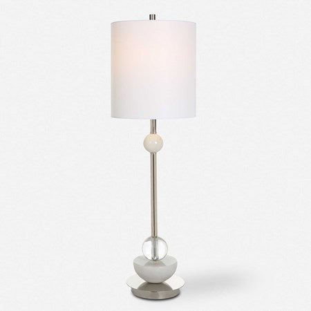 Uttermost Exposition Polished Nickel and White Marble Buffet Lamp With Linen Shade