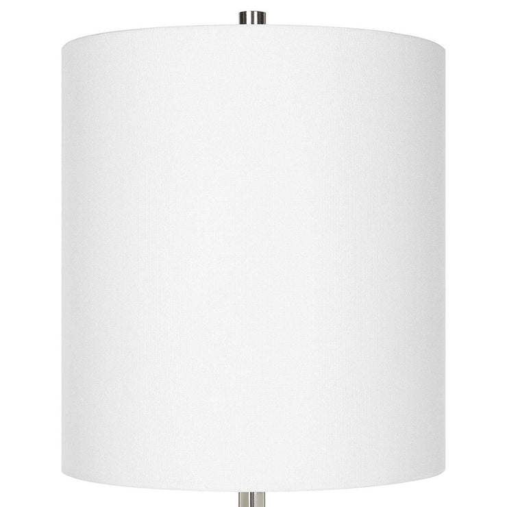 Uttermost Exposition Polished Nickel and White Marble Buffet Lamp With Linen Shade