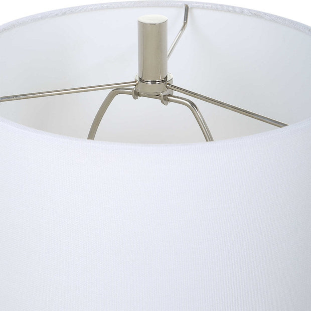 Uttermost Exposition Polished Nickel and White Marble Buffet Lamp With Linen Shade