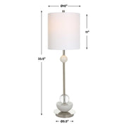 Uttermost Exposition Polished Nickel and White Marble Buffet Lamp With Linen Shade
