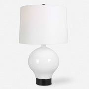 Uttermost Collar Gloss White Glazed Table Lamp With Linen Shade