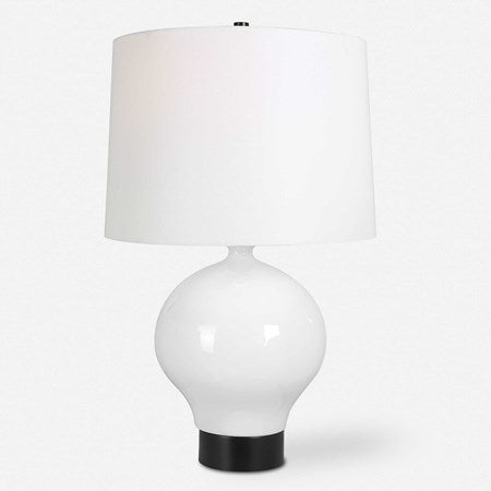 Uttermost Collar Gloss White Glazed Table Lamp With Linen Shade