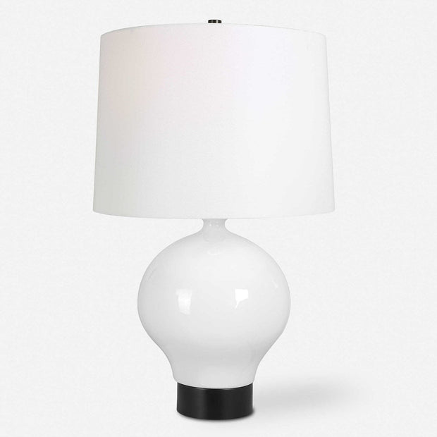 Uttermost Collar Gloss White Glazed Table Lamp With Linen Shade