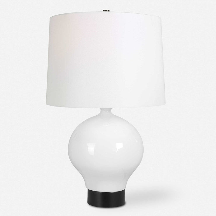 Uttermost Collar Gloss White Glazed Table Lamp With Linen Shade