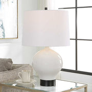Uttermost Collar Gloss White Glazed Table Lamp With Linen Shade