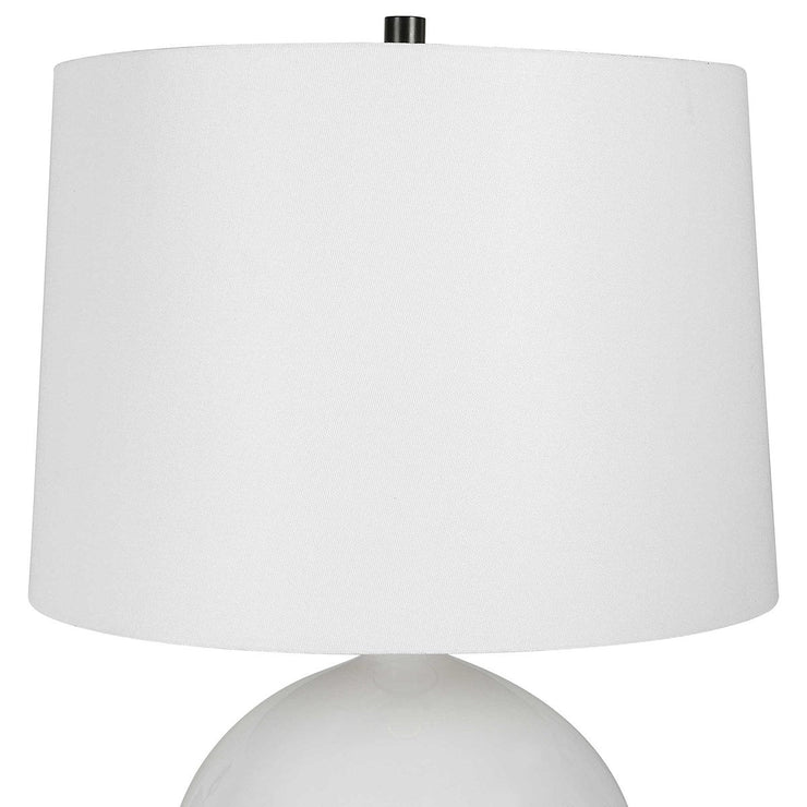 Uttermost Collar Gloss White Glazed Table Lamp With Linen Shade